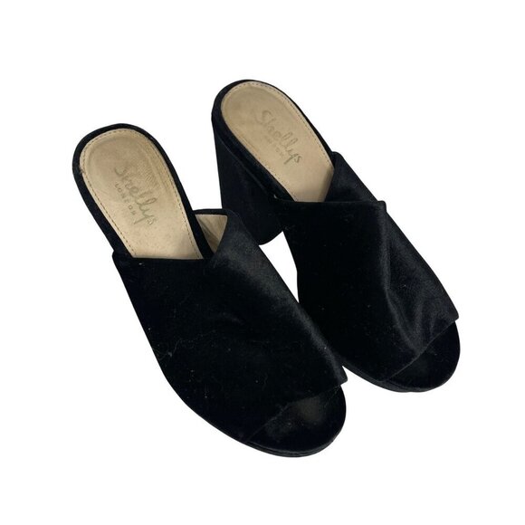 Shellys London “Dalia” Black Velvet Chunky Heel Sandals – Women’s Size 38 - Picture 1 of 9